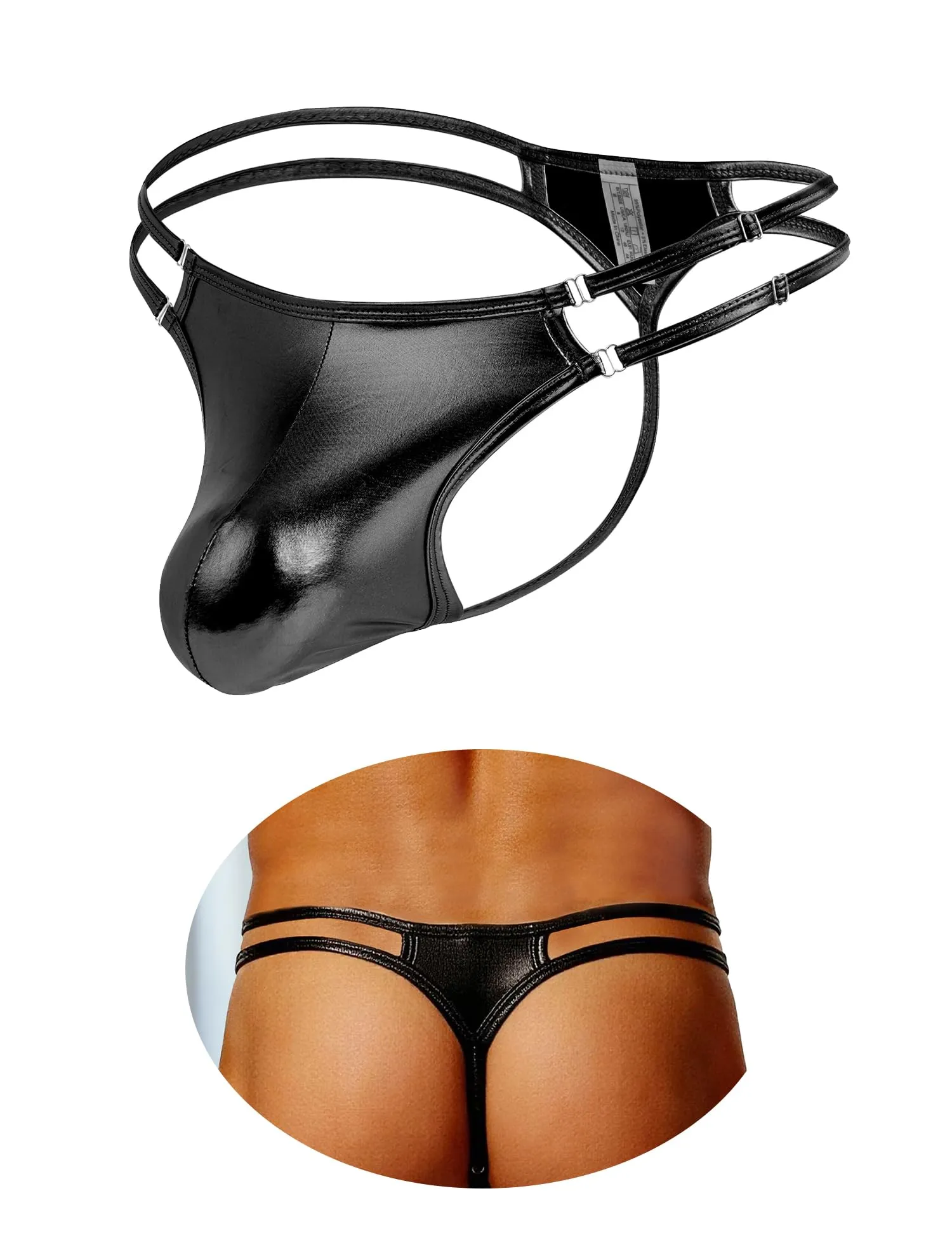 Ohmydear Tanga in Similpelle da Uomo, Nero, S - immagine 1