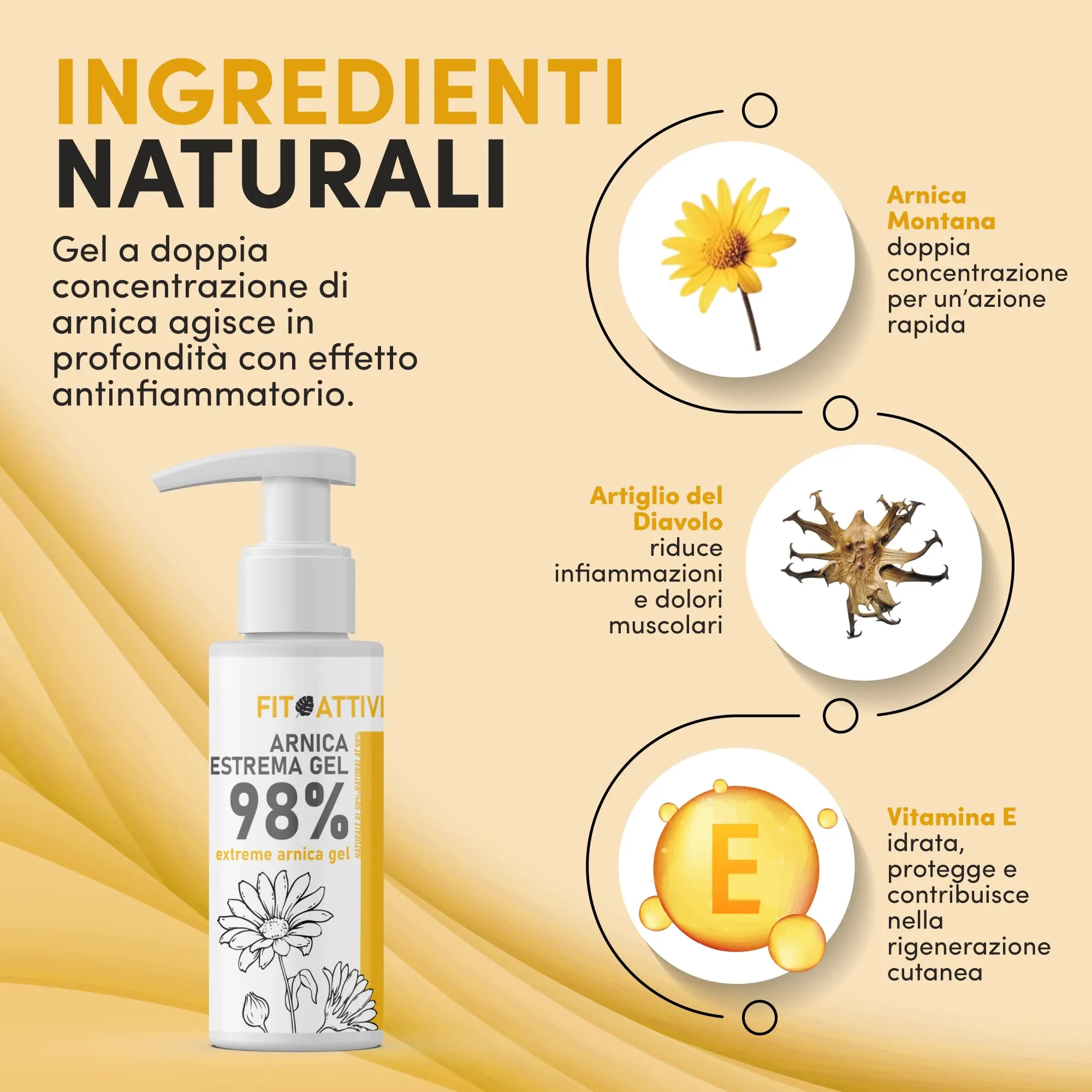 Fitoattivi Natura e Benessere Arnica Gel Forte 98% con Vitamina E, Menta e Lavanda, 100 ml - immagine 3