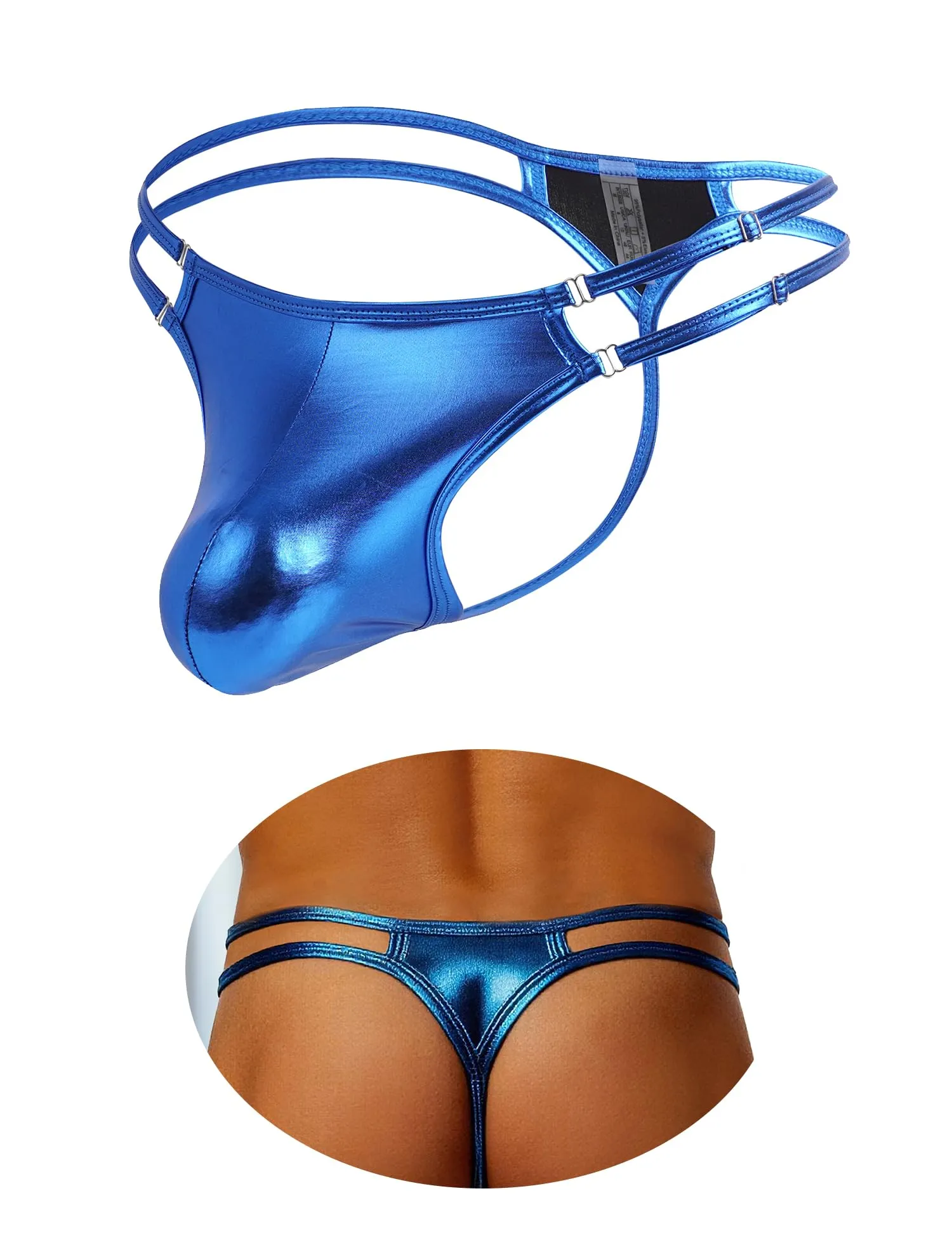 ohmydear Slip da Uomo Sexy String Tanga in Similpelle Taglie Grandi, Blu, M - immagine 1