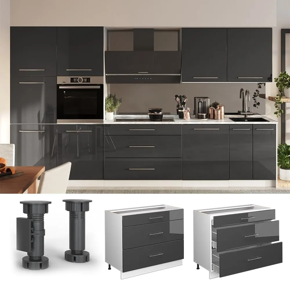 Vicco Mobiletto base per cucina Fame-Line, Antracite lucido/Bianco, 100 cm - immagine 5