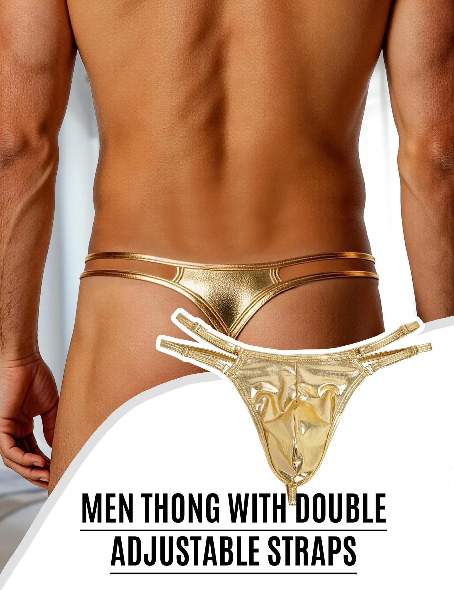 ohmydear Tanga in ecopelle per uomo, Gold, S - immagine 3