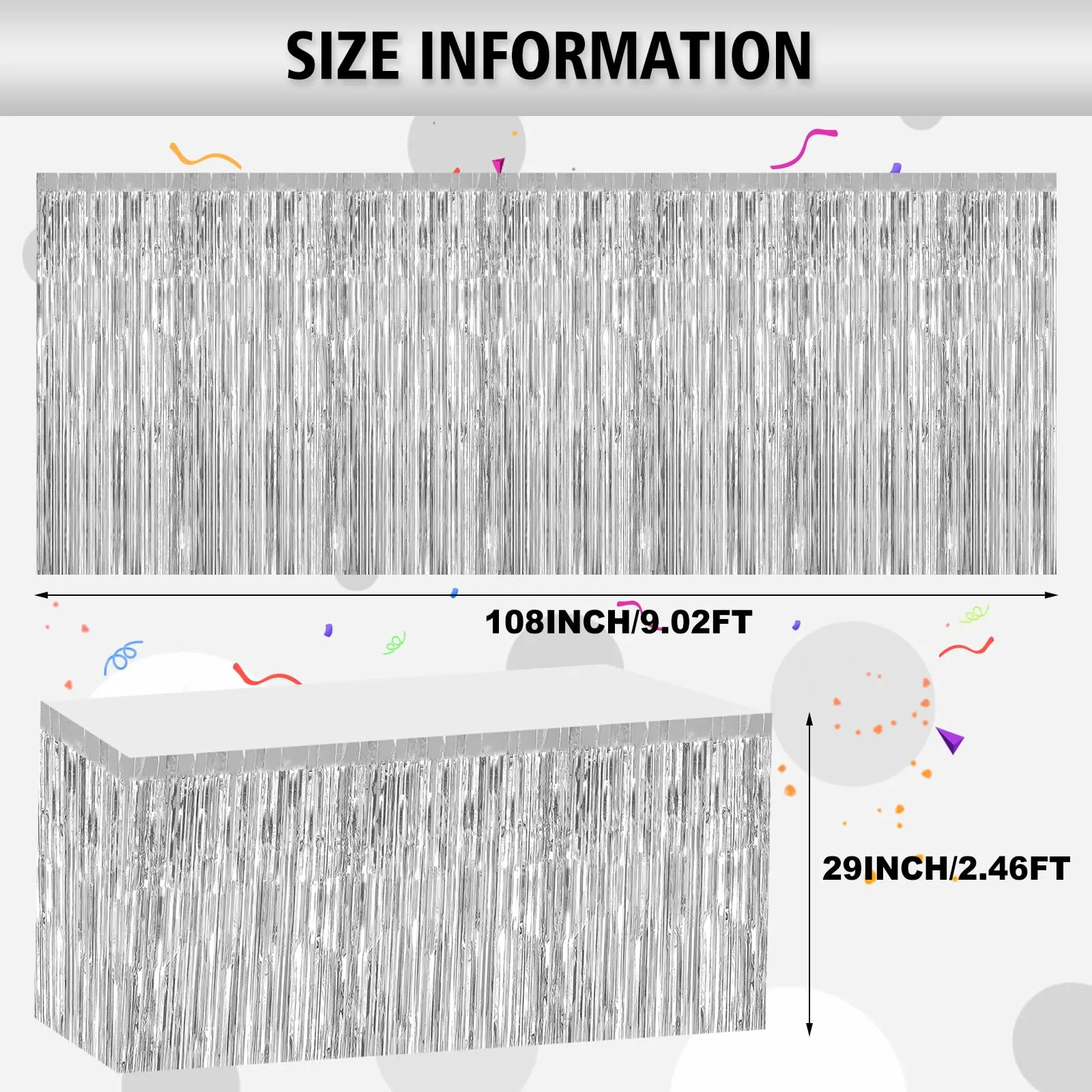 Bouiexye Gonne da Tavolo Usa e Getta con Frange in Lamina Argentata, 75 x 274 cm, Confezione da 6 - immagine 2