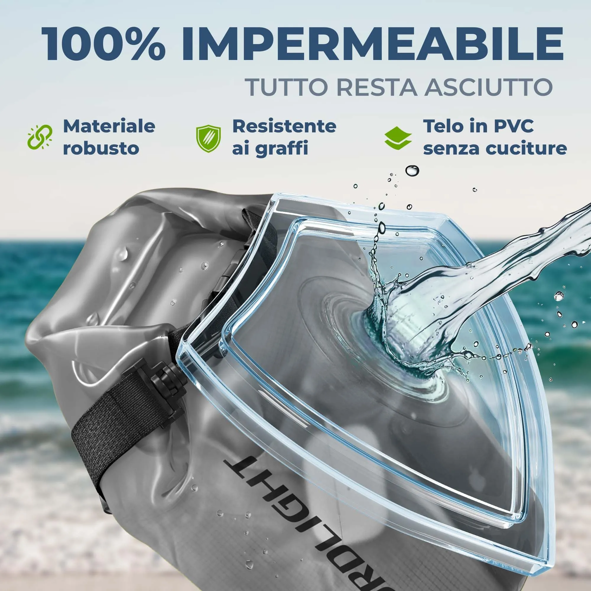 Nordlight Dry Bag Set con Custodia per Cellulare e Marsupio (5L, Grigio Trasparente) - immagine 5