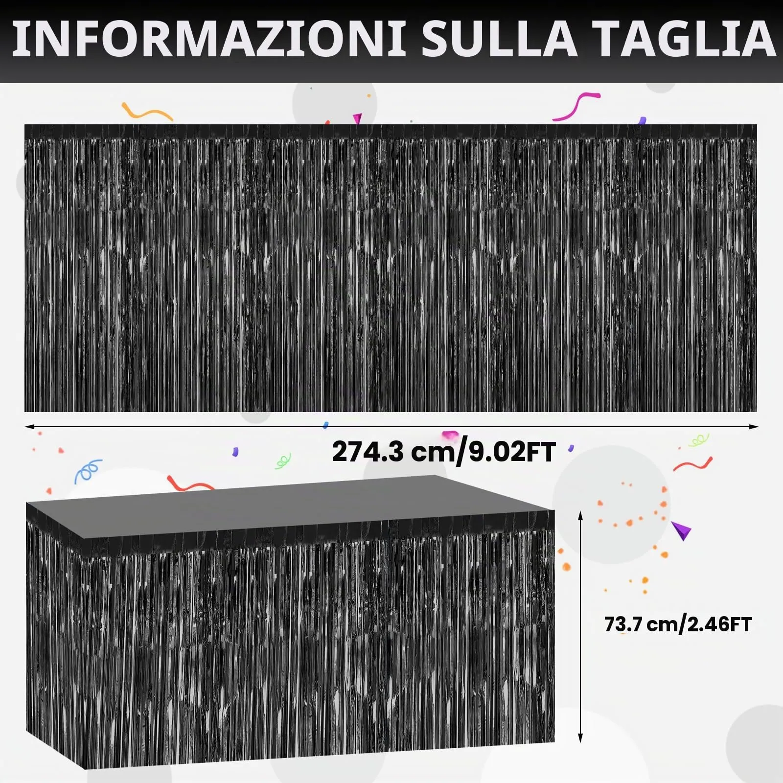 Bouiexye Gonne da tavolo con frange in lamina nera, 75 x 274 cm, confezione da 2 pezzi - immagine 2