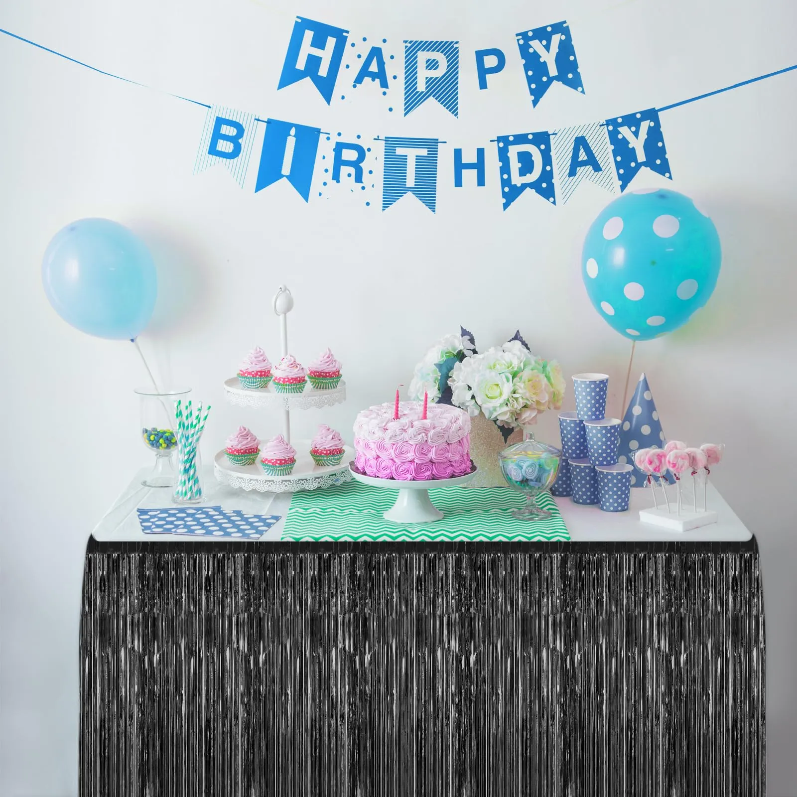 Bouiexye Gonne da tavolo con frange in lamina nera, 75 x 274 cm, confezione da 2 pezzi - immagine 5