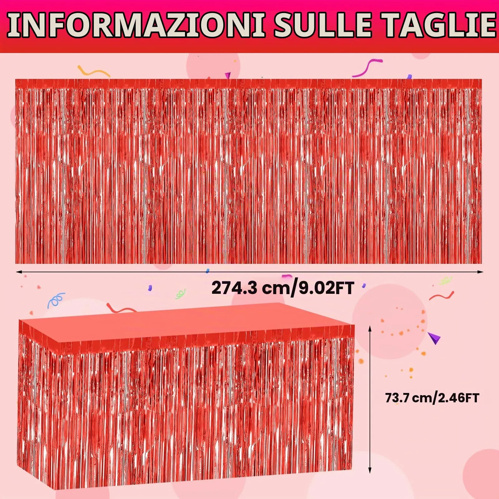 Bouiexye Gonne da Tavolo con Frange in Lamina Rossa, 75 x 274 cm, Confezione da 2 - immagine 2