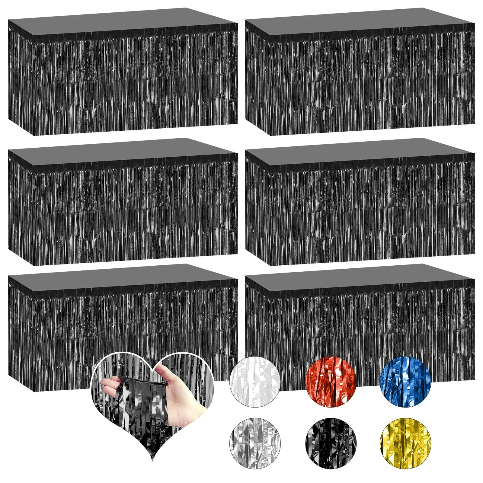 Bouiexye Gonne da tavolo con frange in lamina nera, 75 x 274 cm, confezione da 6 - immagine 1