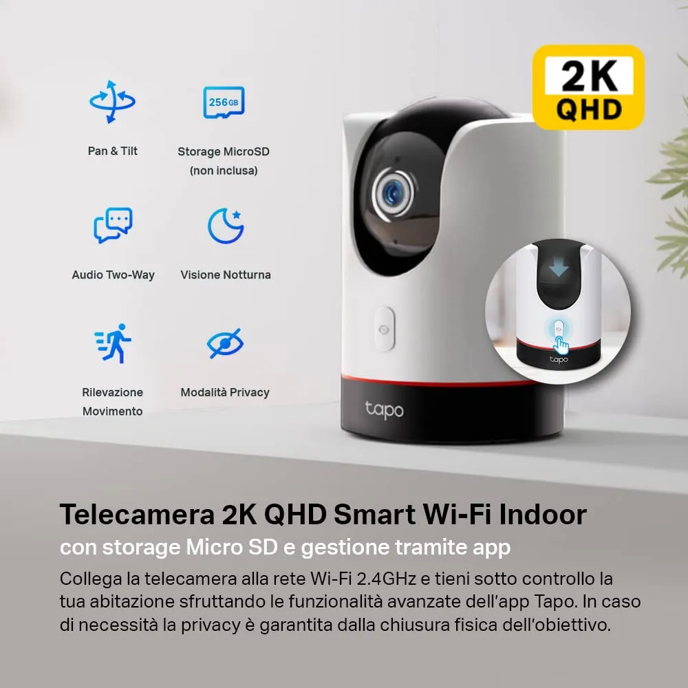 Tapo C225 2K QHD WiFi Indoor Surveillance Camera 360° PTZ - immagine 2