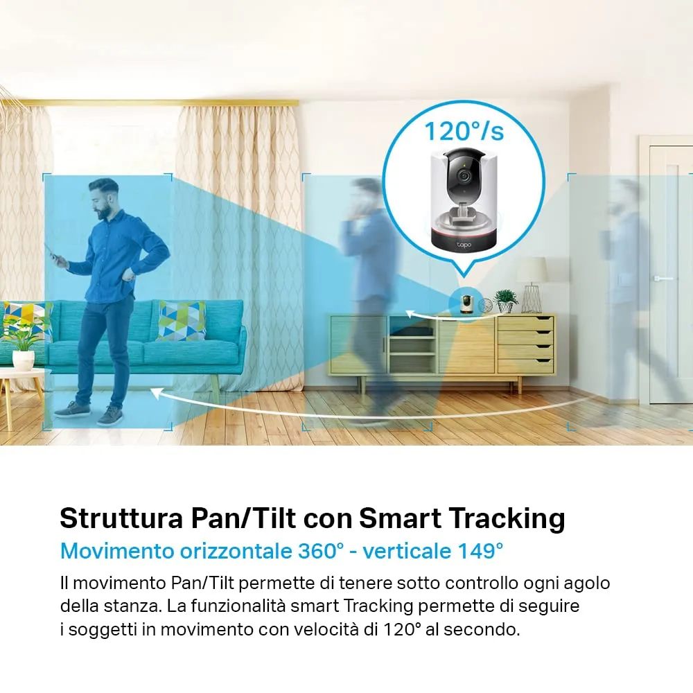 Tapo C225 2K QHD WiFi Indoor Surveillance Camera 360° PTZ - immagine 6