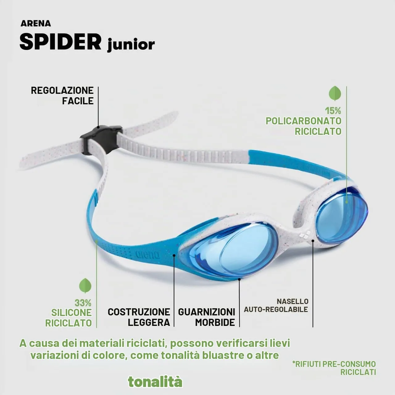 Arena Spider Junior Occhialini Nuoto per Bambini 6-12 Anni - immagine 3