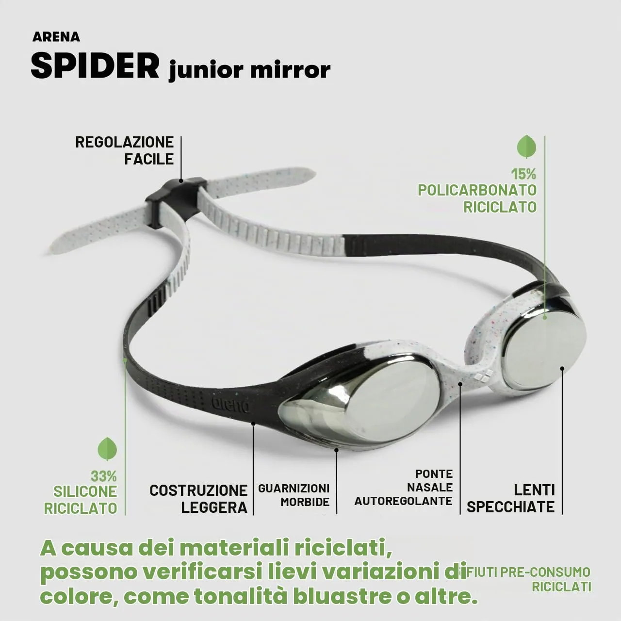 Arena Spider Junior Mirror Occhialini Nuoto Bambini 6-12 Anni - immagine 3
