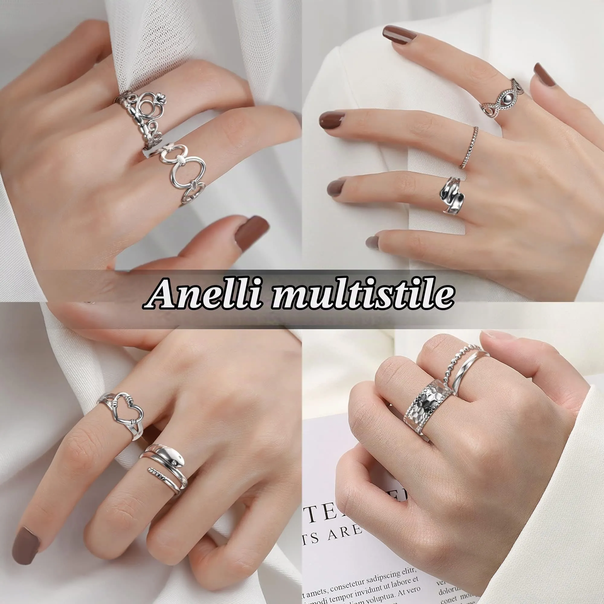 LOLIAS Set 16 Anelli Donna in Acciaio Inossidabile Regolabili - immagine 4