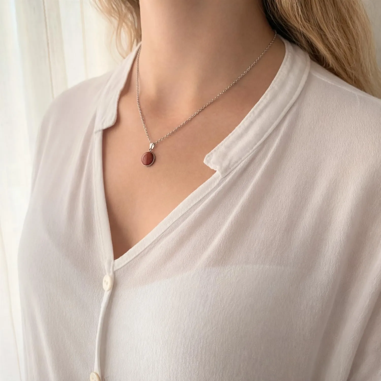 ASTER ALHELÍ Collana Donna in Acciaio Inox Argentato con Ciondolo in Diaspro Rosso - immagine 4