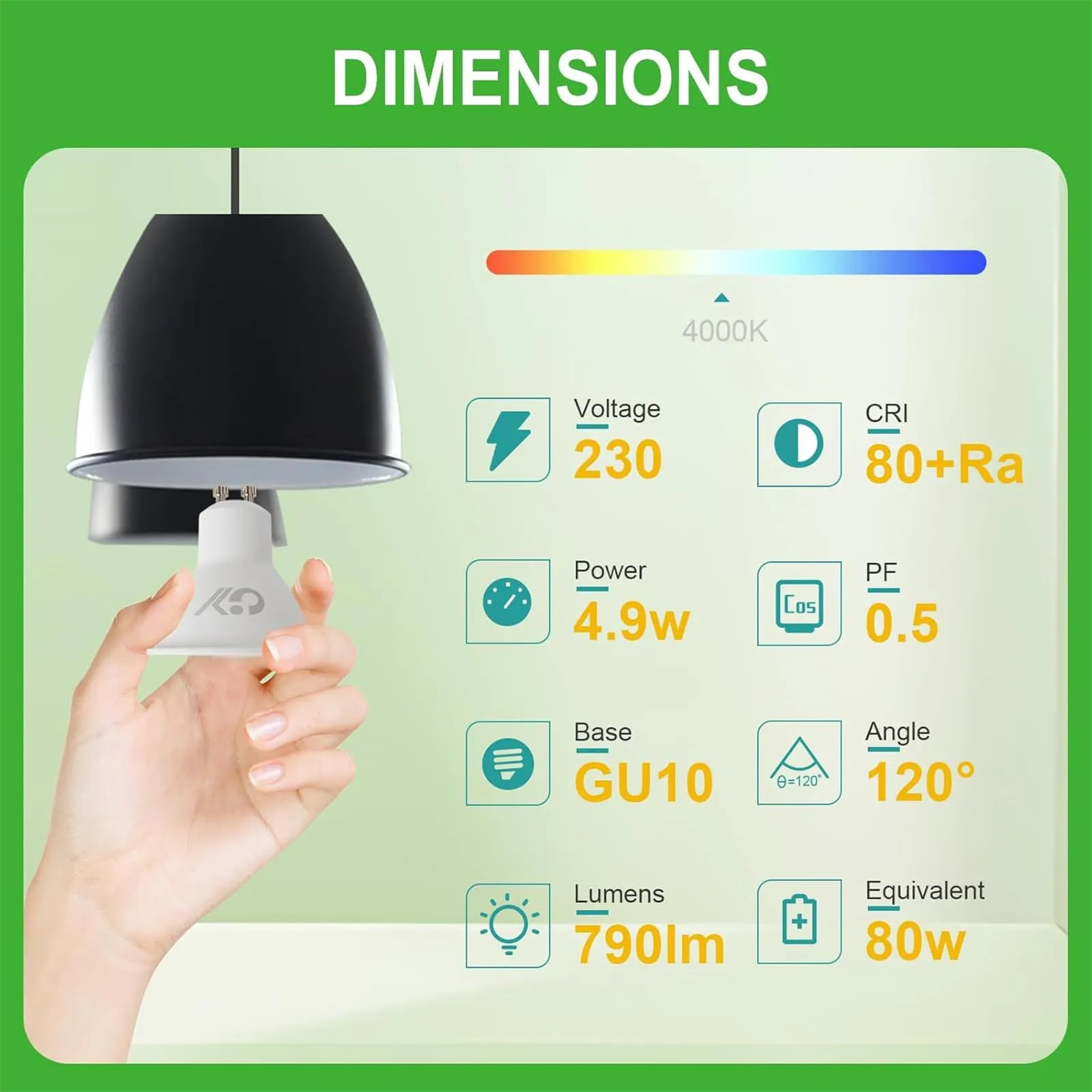 GY Lampadine GU10 LED, 4.9W, 790 Lumen, 4000K Bianco Neutro, Non Dimmerabile, 5 pezzi - immagine 4