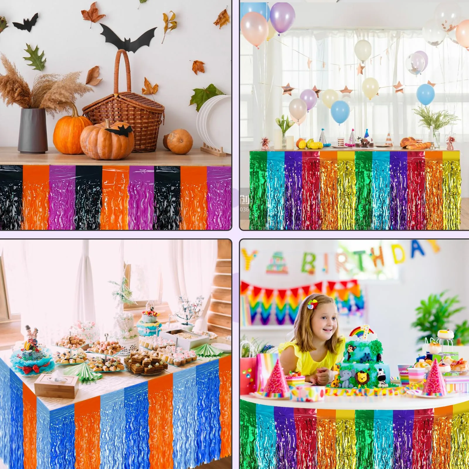 Bouiexye Gonne da Tavolo con Frange in Lamina, 2 Pezzi, 75 x 274 cm, Arcobaleno - immagine 7
