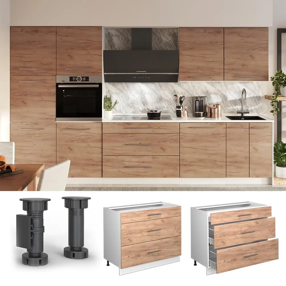 Vicco Fame-Line Mobiletto Base per Cucina, Rovere Dorato/Bianco, 100 cm - immagine 5
