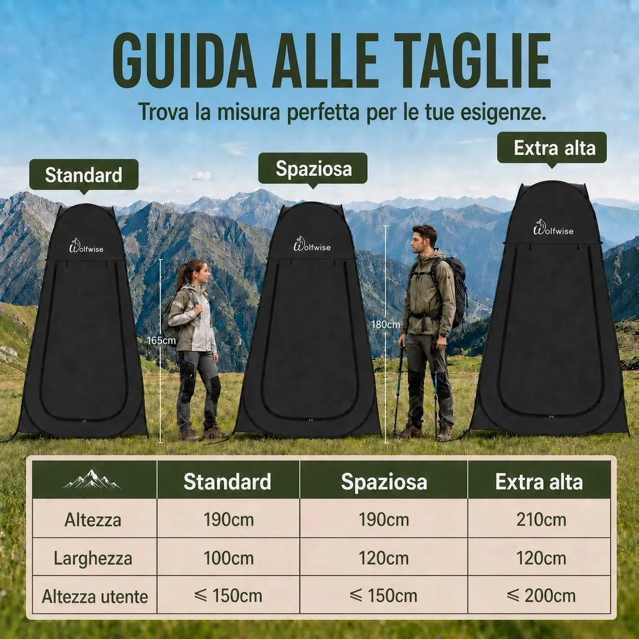 Wolfwise Tenda Doccia Campeggio Pop-Up, Spogliatoio Portatile e Pieghevole, 120x120x210 cm, Nero - immagine 4