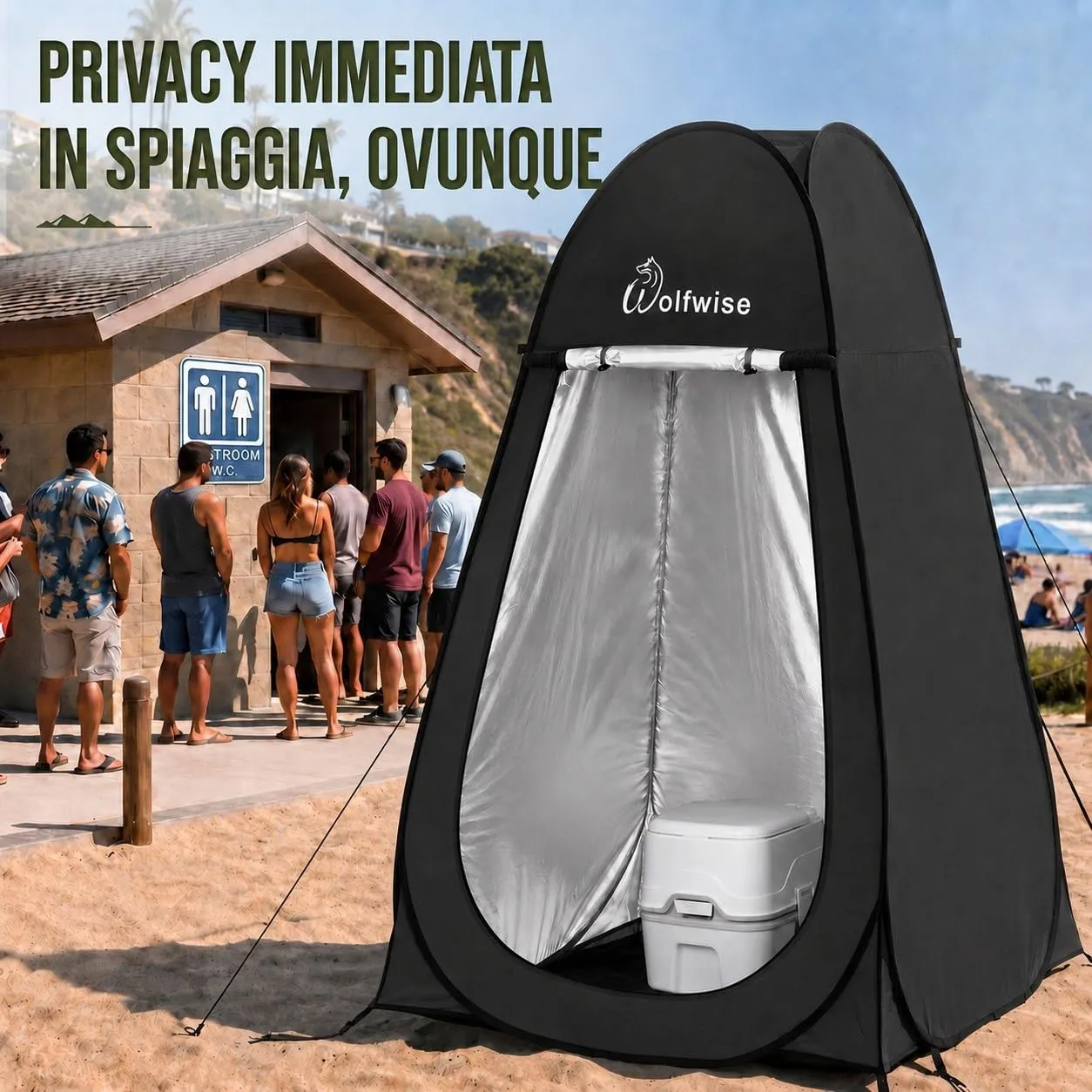 Wolfwise Tenda Doccia Campeggio Pop-Up, Spogliatoio Portatile e Pieghevole, 120x120x210 cm, Nero - immagine 5