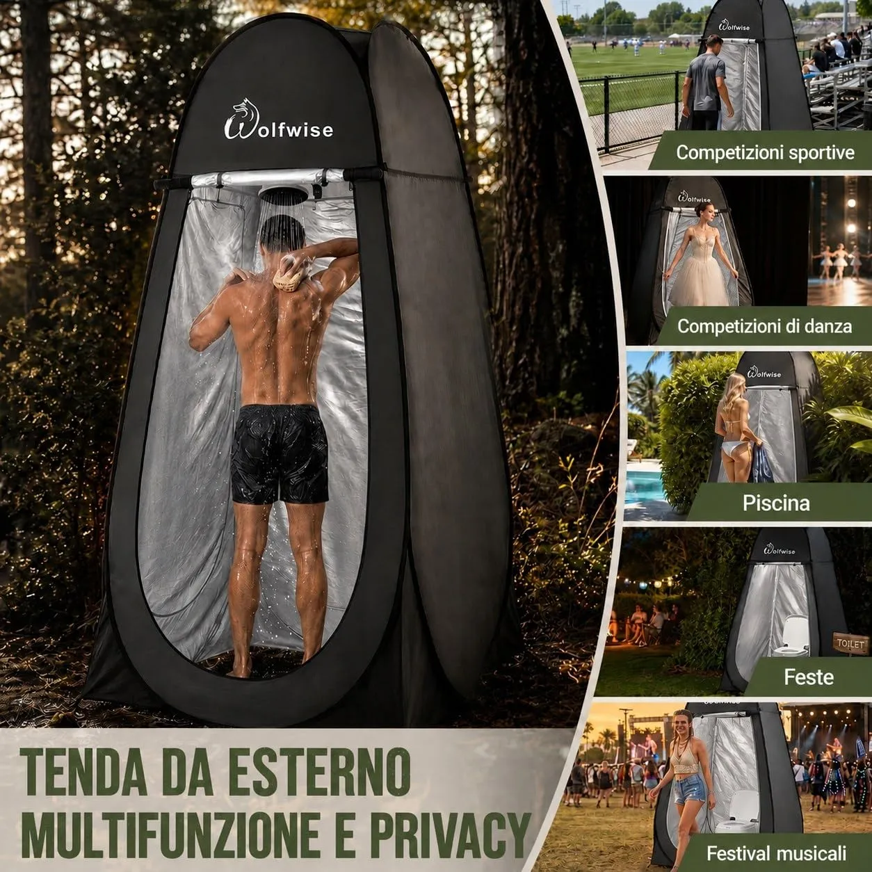 Wolfwise Tenda Doccia Campeggio Pop-Up, Spogliatoio Portatile e Pieghevole, 120x120x210 cm, Nero - immagine 7