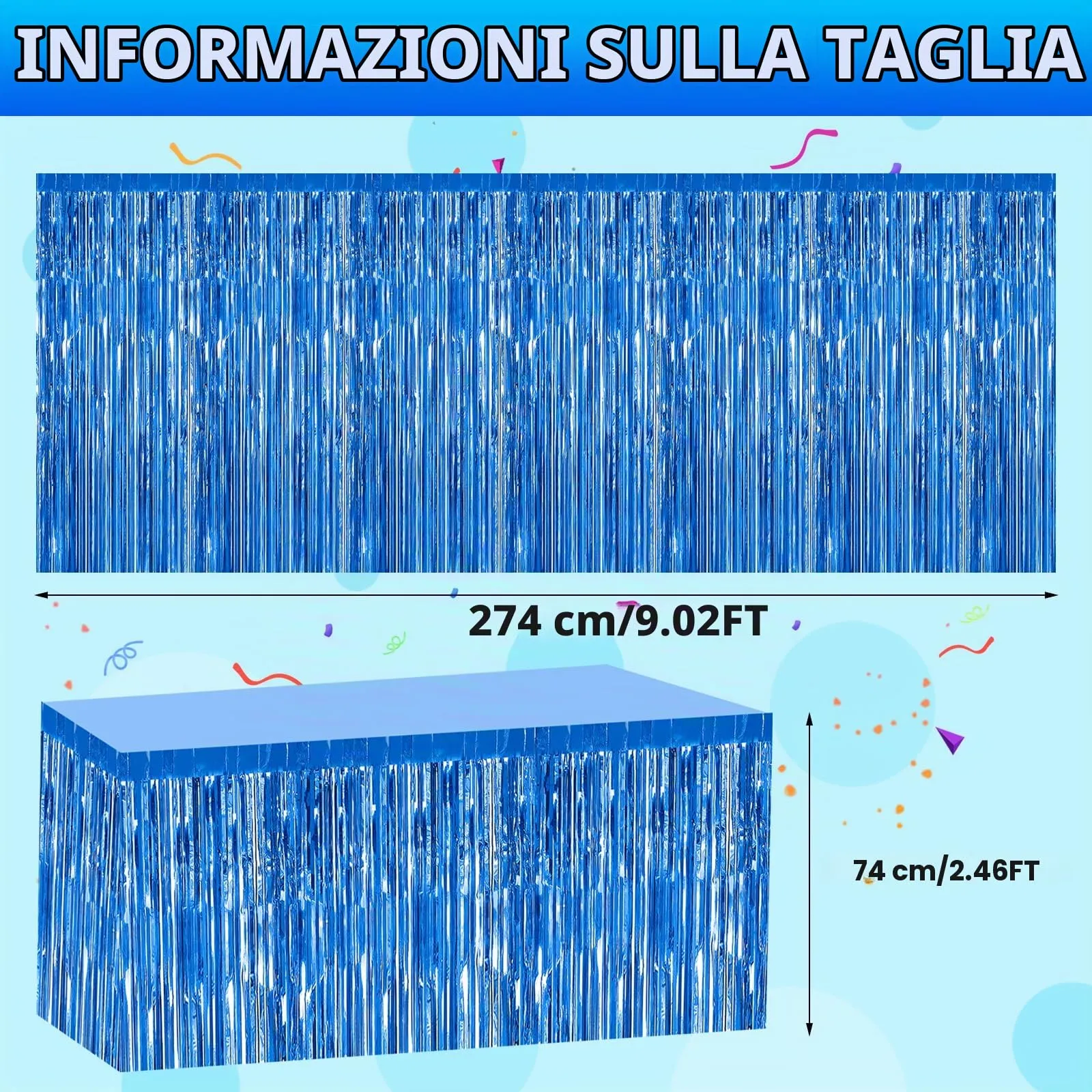 Bouiexye Gonne da tavolo con frange in lamina, blu, 75 x 274 cm, confezione da 2 pezzi - immagine 2