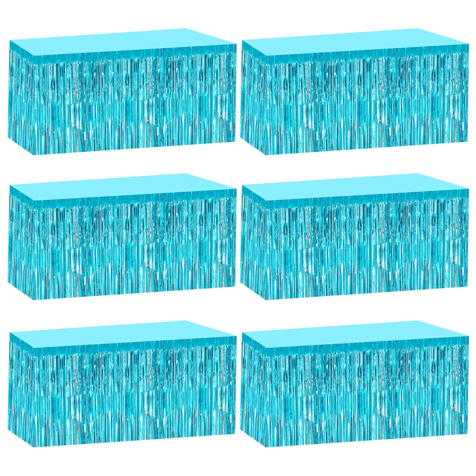 Bouiexye Gonne da Tavolo Usa e Getta con Frange, 6 Pezzi, 75 x 274 cm, Celeste - immagine 1