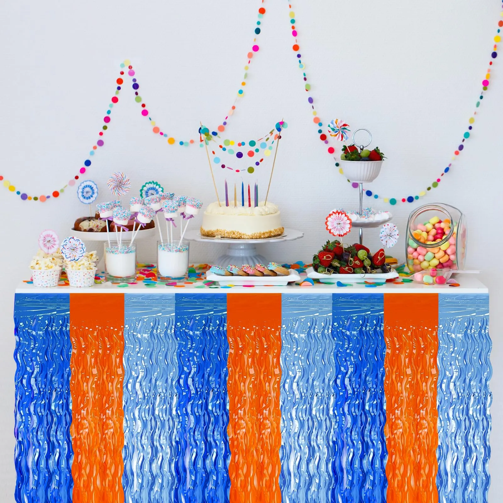 Bouiexye Gonne da tavolo con frange in alluminio, 75 x 274 cm, confezione da 2, Blu Azzurro - immagine 1