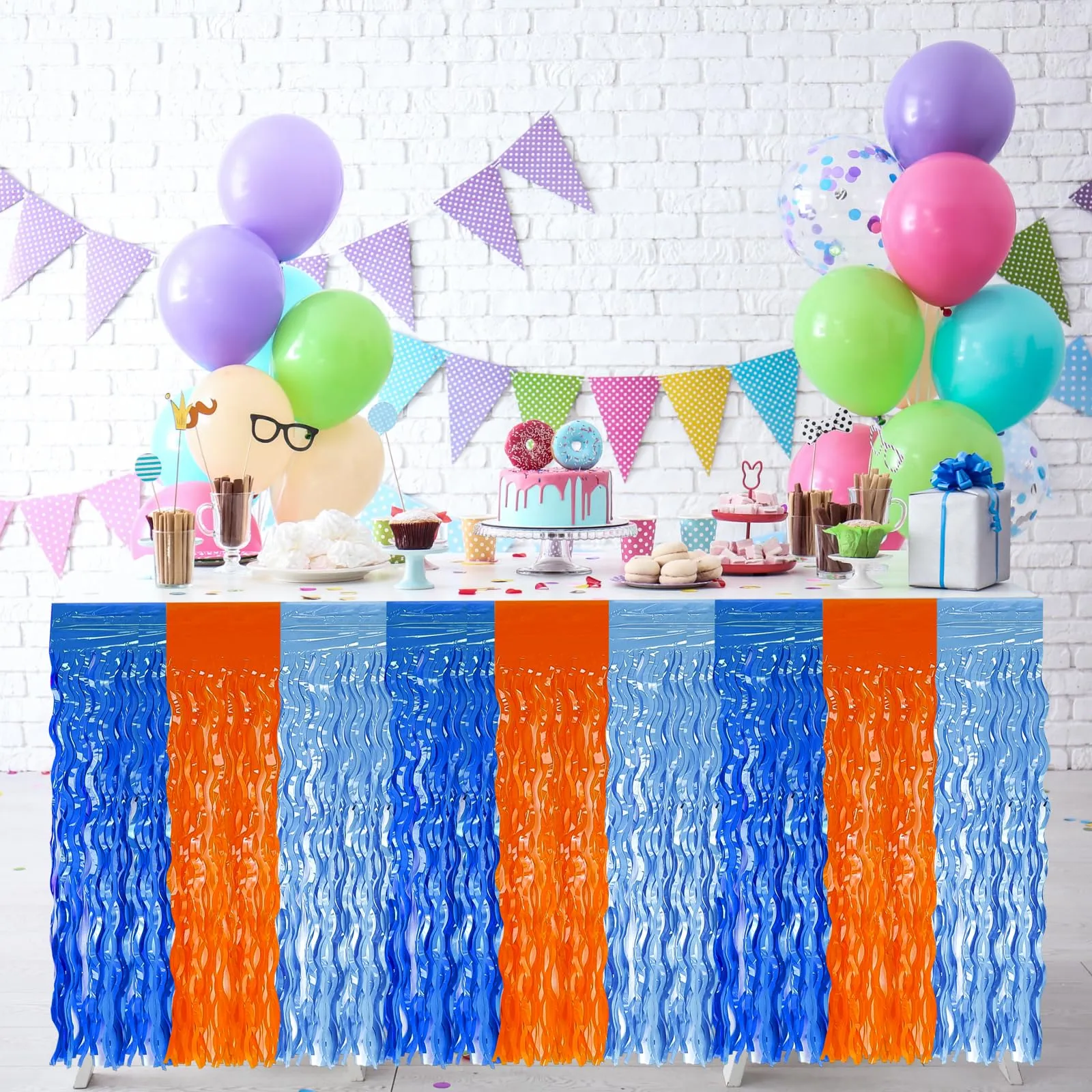 Bouiexye Gonne da tavolo con frange in alluminio, 75 x 274 cm, confezione da 2, Blu Azzurro - immagine 5