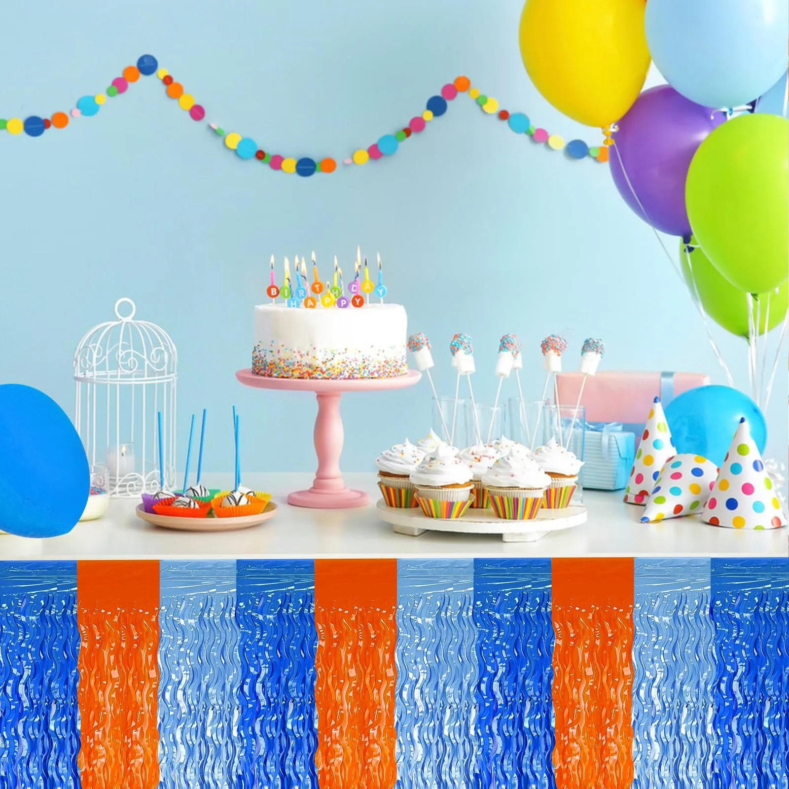 Bouiexye Gonne da tavolo con frange in alluminio, 75 x 274 cm, confezione da 2, Blu Azzurro - immagine 6