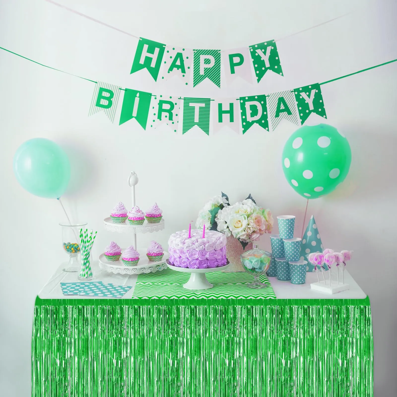 Bouiexye Gonne da Tavolo con Frange in Lamina Verde, 75 x 274 cm, Set da 2 - immagine 5
