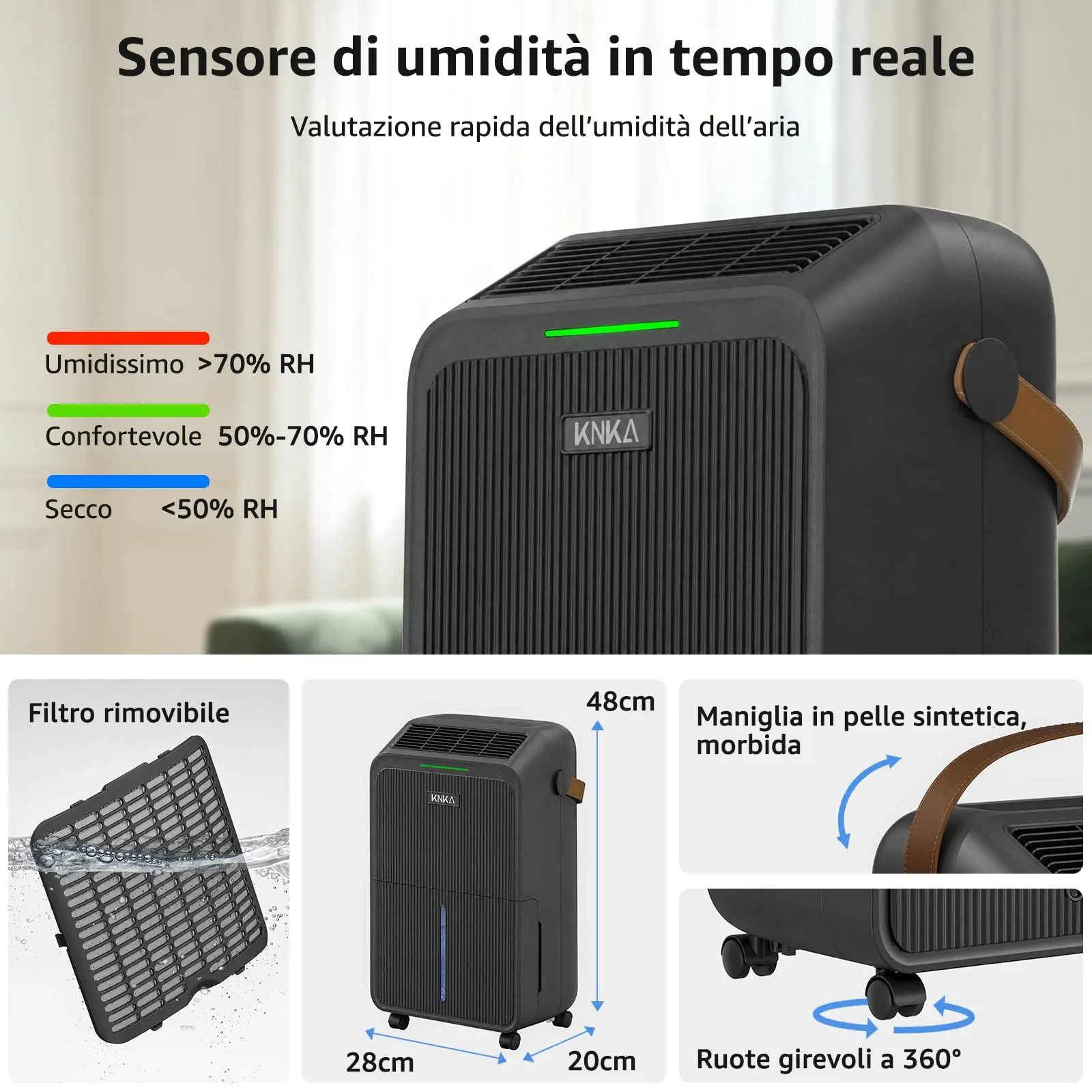 KNKA Deumidificatore Casa 16L/giorno Grigio Fucile - immagine 5