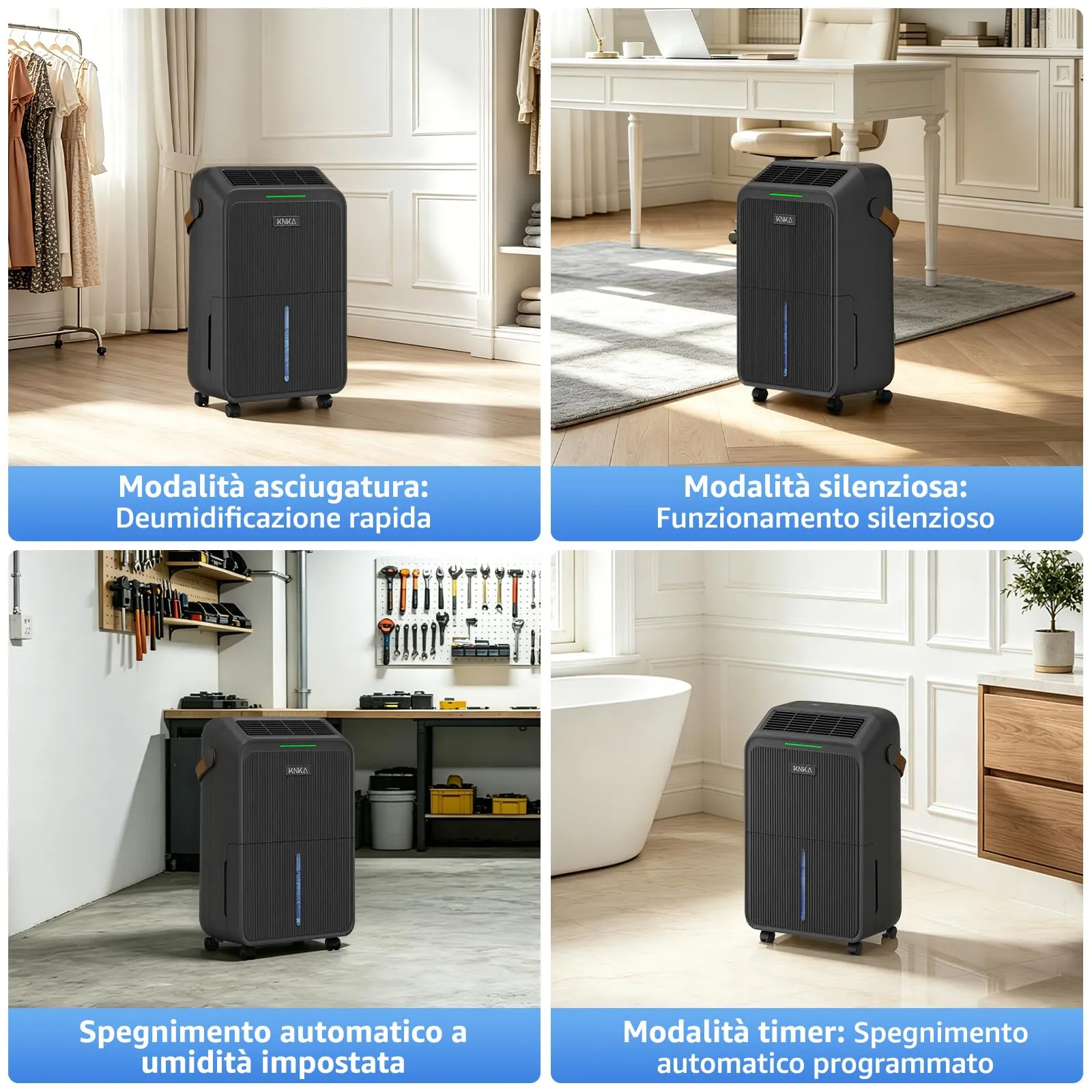 KNKA Deumidificatore Casa 16L/giorno Grigio Fucile - immagine 9