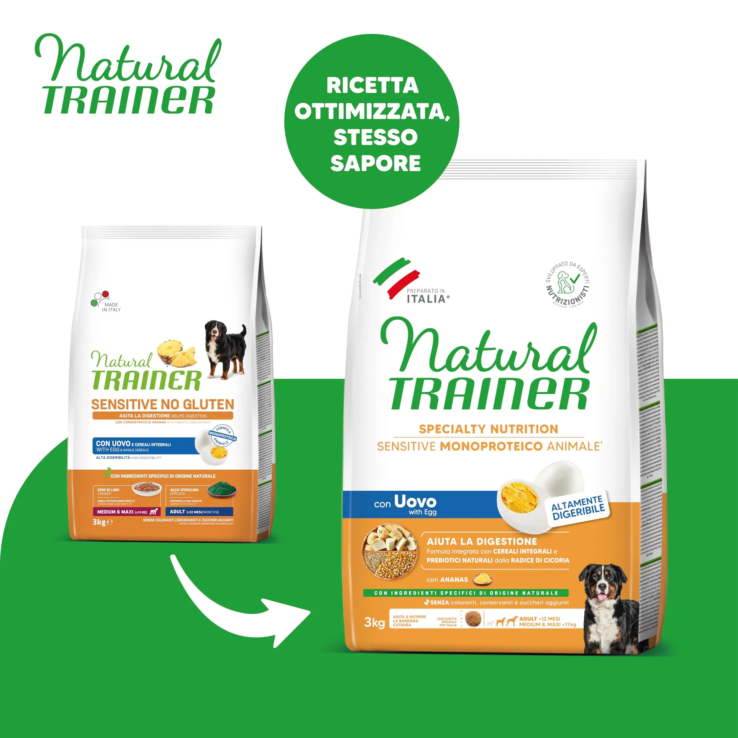 Trainer Natural Sensitive No Gluten Dog Food for Adult Medium & Maxi Dogs with Egg and Whole Grains - 3kg - immagine 2