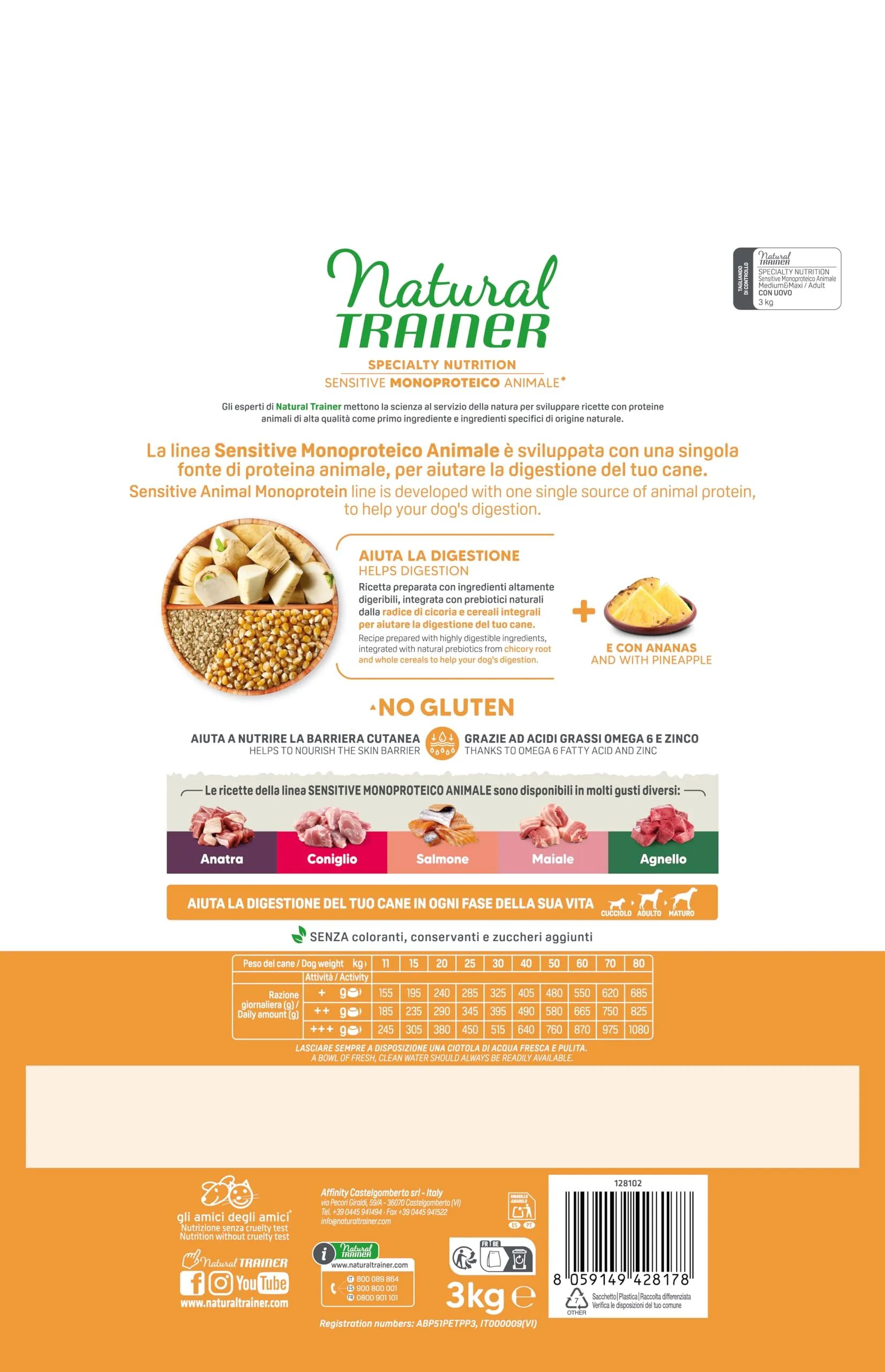 Trainer Natural Sensitive No Gluten Dog Food for Adult Medium & Maxi Dogs with Egg and Whole Grains - 3kg - immagine 3