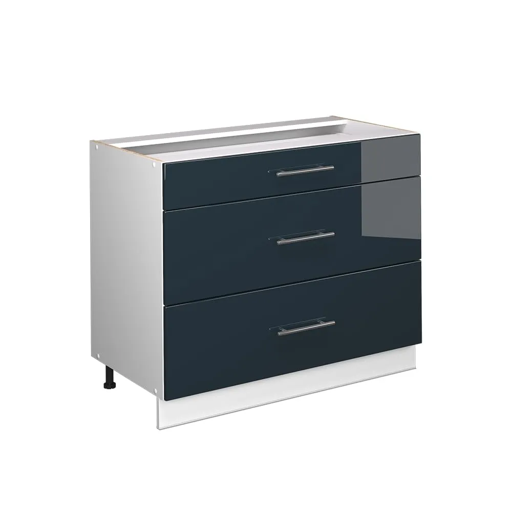 Vicco Fame-Line Mobiletto Base per Cucina Blu Scuro Lucido/Bianco 100 cm - immagine 1
