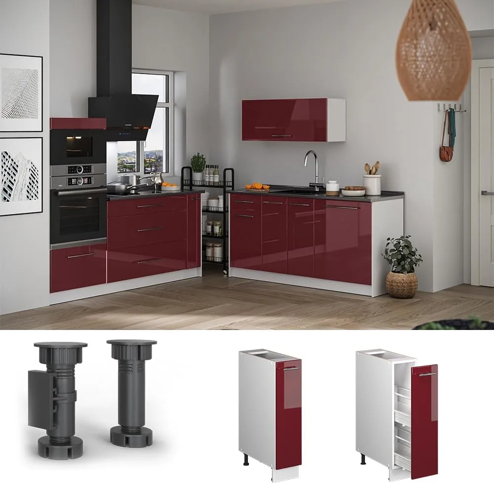 Vicco Fame-Line Colonna Dispensa Cucina Bordeaux Lucido/Bianco 20 cm - immagine 4