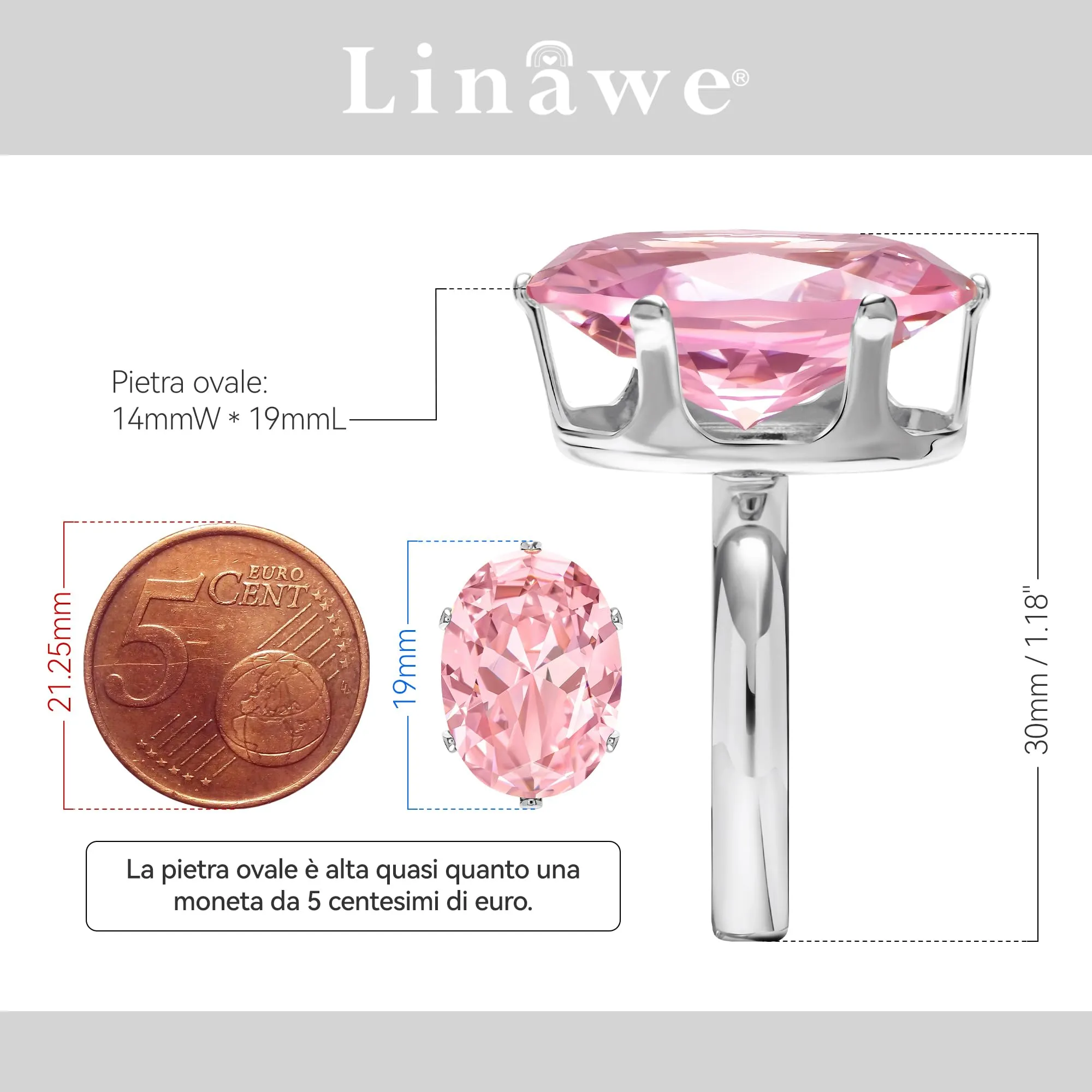 Linawe Anello in argento regolabile con diamante moissanite rosa per donna - immagine 2