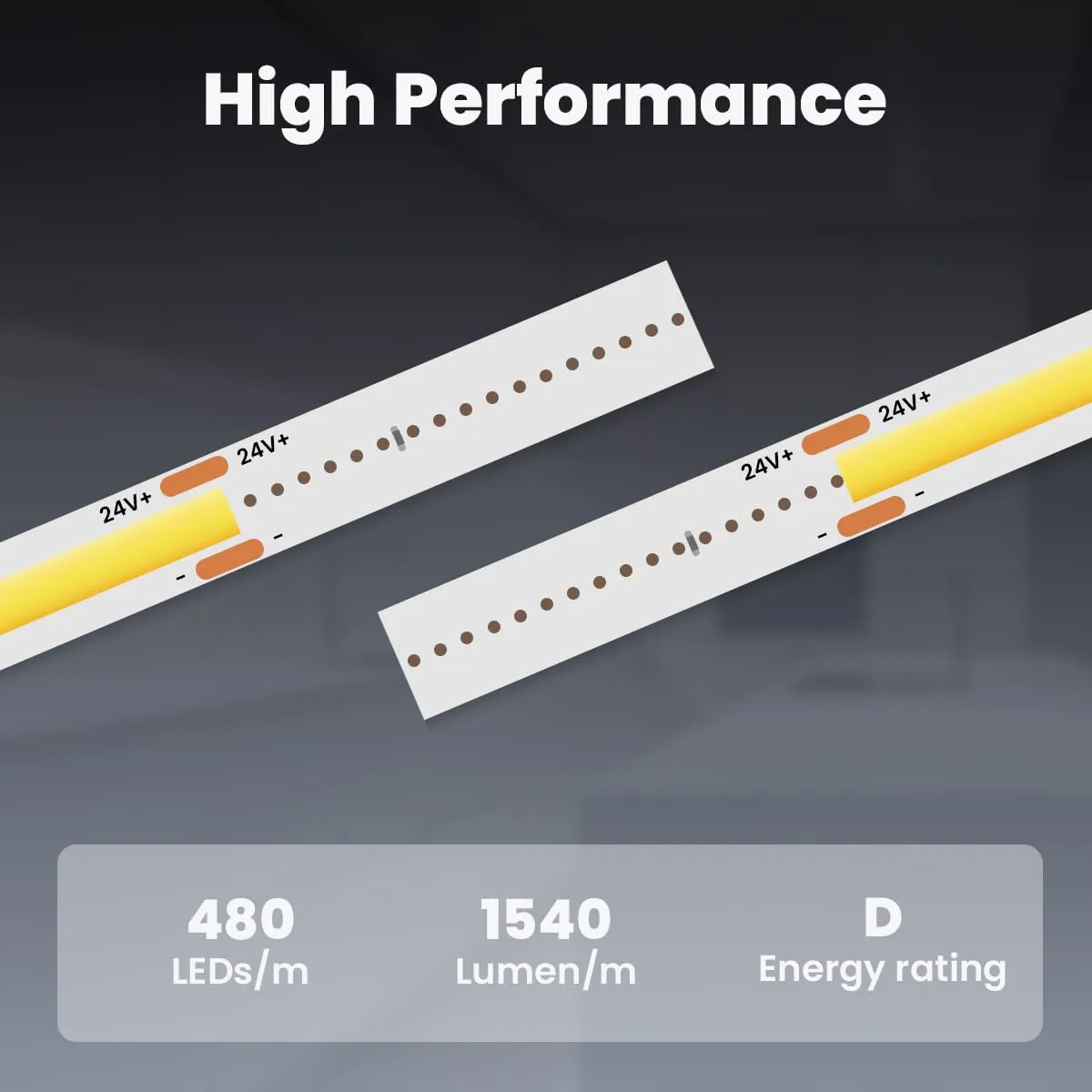 illuburg Striscia LED COB 24V Bianco Neutro 4000K 2,5m 480LED/m CRI90+ Dimmerabile Autoadesiva - immagine 3