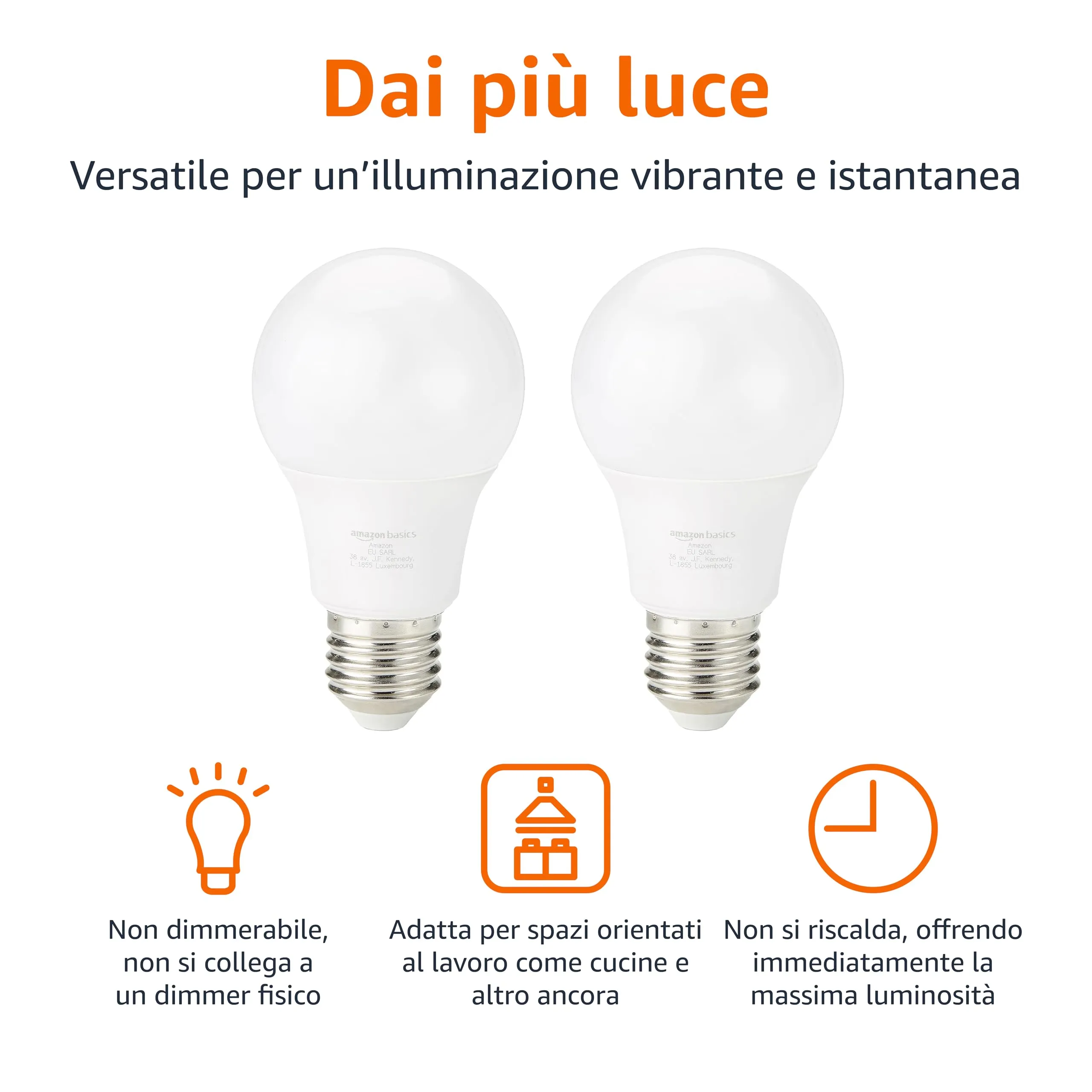 Amazon Basics Lampadina Edison a LED E27, 8W (60W), Bianco Freddo, Non Dimmerabile, Confezione da 2 pezzi - immagine 3