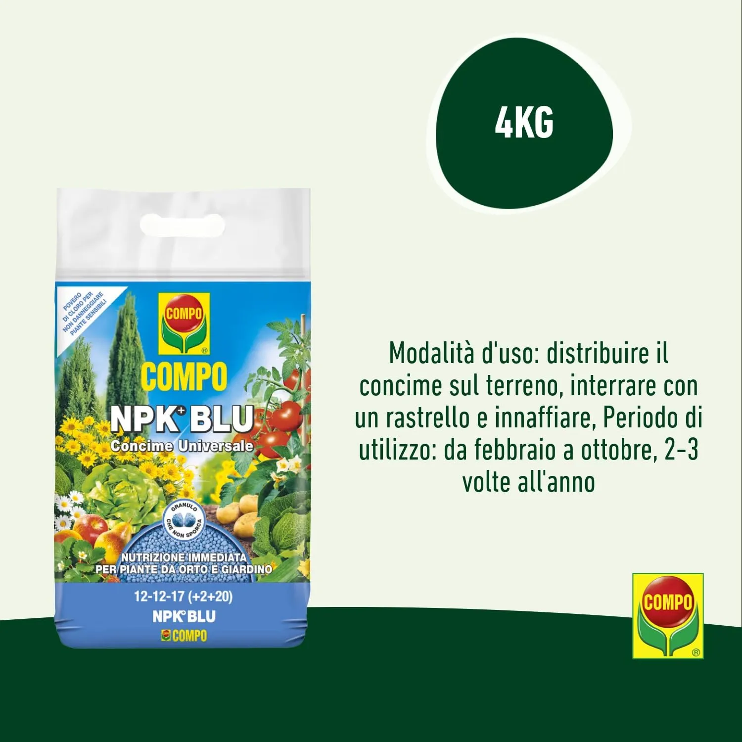 Compo NPK Blu Concime Universale Granulare per Orto e Giardino, 4kg - immagine 3