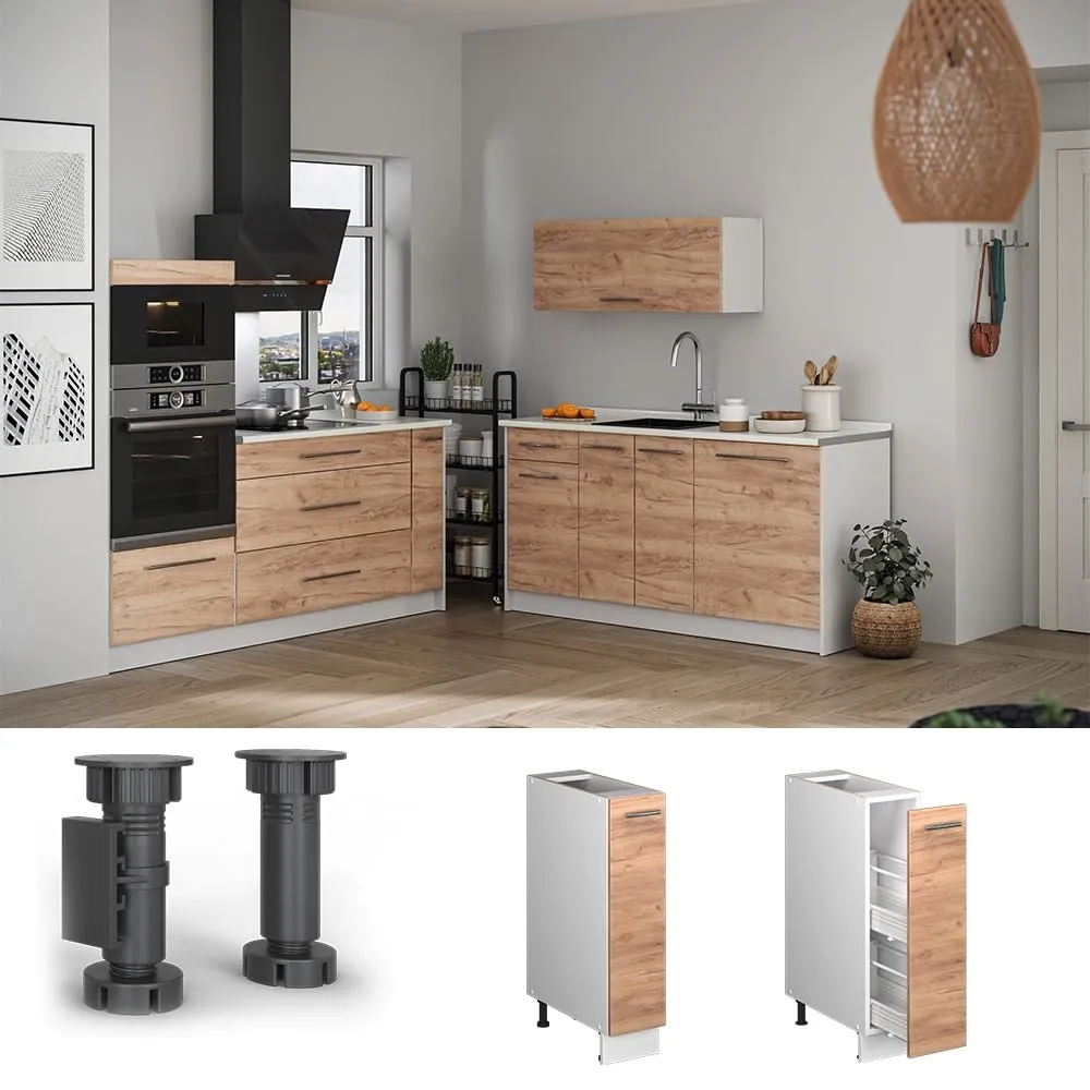 Vicco Fame-Line Colonna Dispensa Cucina, Rovere Dorato/Bianco, 20 cm - immagine 4