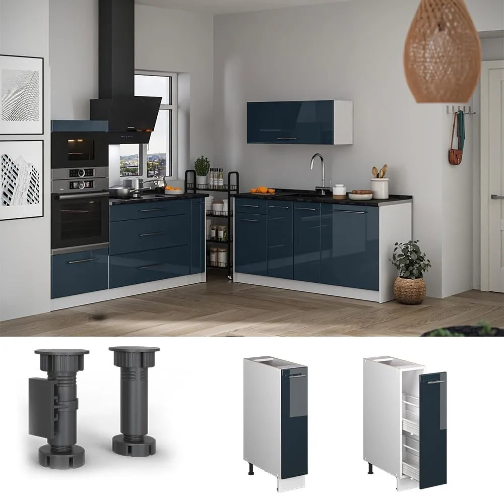 Vicco Fame-Line Colonna Dispensa Cucina Blu Scuro Lucido/Bianco 20 cm - immagine 5