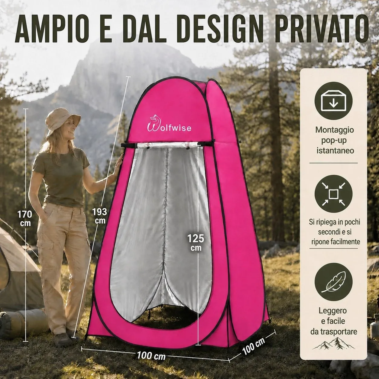 Wolfwise Tenda Doccia Campeggio Pop-Up, Spogliatoio Portatile e Pieghevole - immagine 2