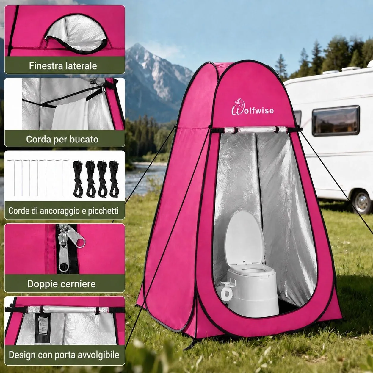 Wolfwise Tenda Doccia Campeggio Pop-Up, Spogliatoio Portatile e Pieghevole - immagine 3