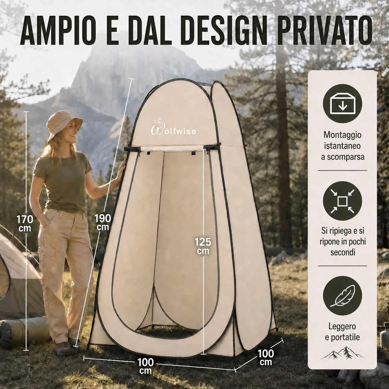 Wolfwise Tenda Doccia Campeggio Pop-Up, Spogliatoio Portatile e Pieghevole - immagine 2
