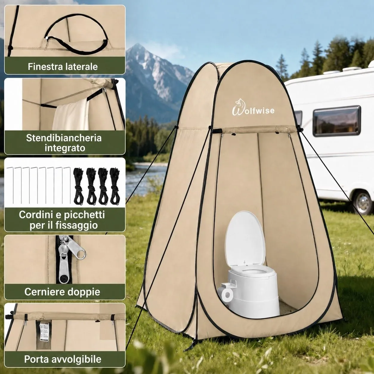 Wolfwise Tenda Doccia Campeggio Pop-Up, Spogliatoio Portatile e Pieghevole - immagine 3