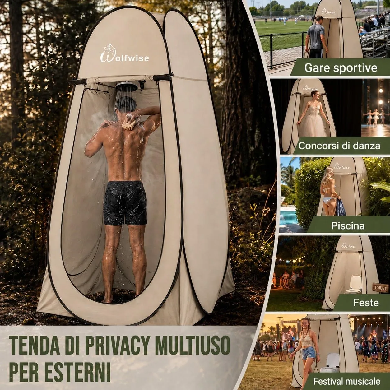 Wolfwise Tenda Doccia Campeggio Pop-Up, Spogliatoio Portatile e Pieghevole - immagine 6