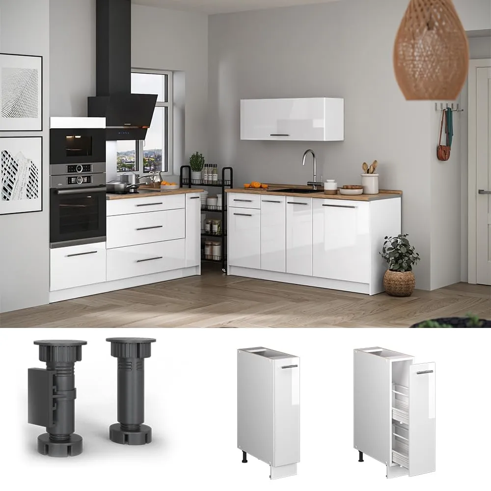 Vicco Fame-Line Colonna Dispensa Cucina, Bianco Lucido/Bianco, 20 cm - immagine 5