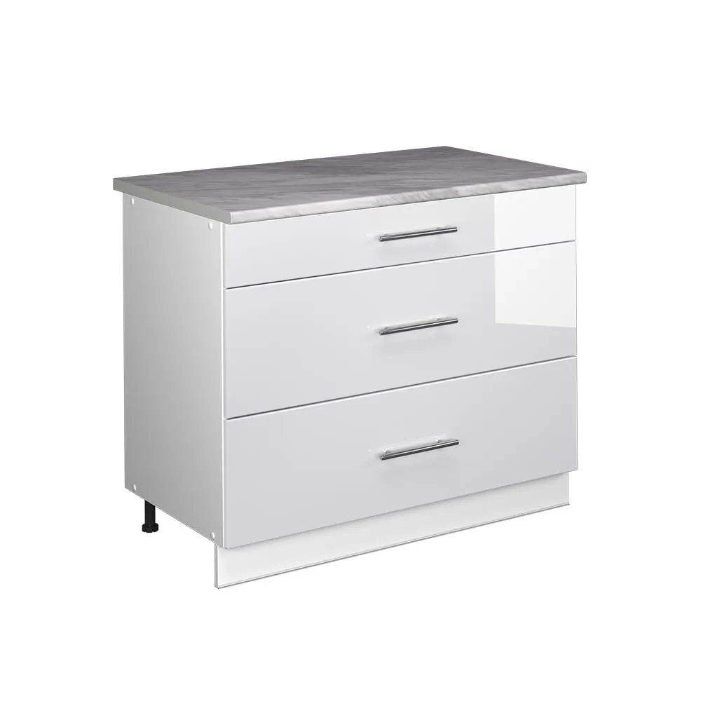 Vicco Mobiletto base per cucina Fame-Line, Bianco lucido/Bianco, 100 cm - immagine 1