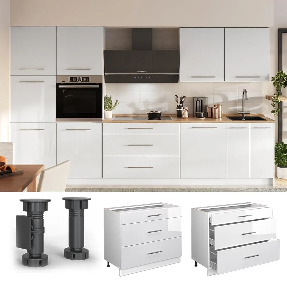 Vicco Mobiletto base per cucina Fame-Line, Bianco lucido/Bianco, 100 cm - immagine 5