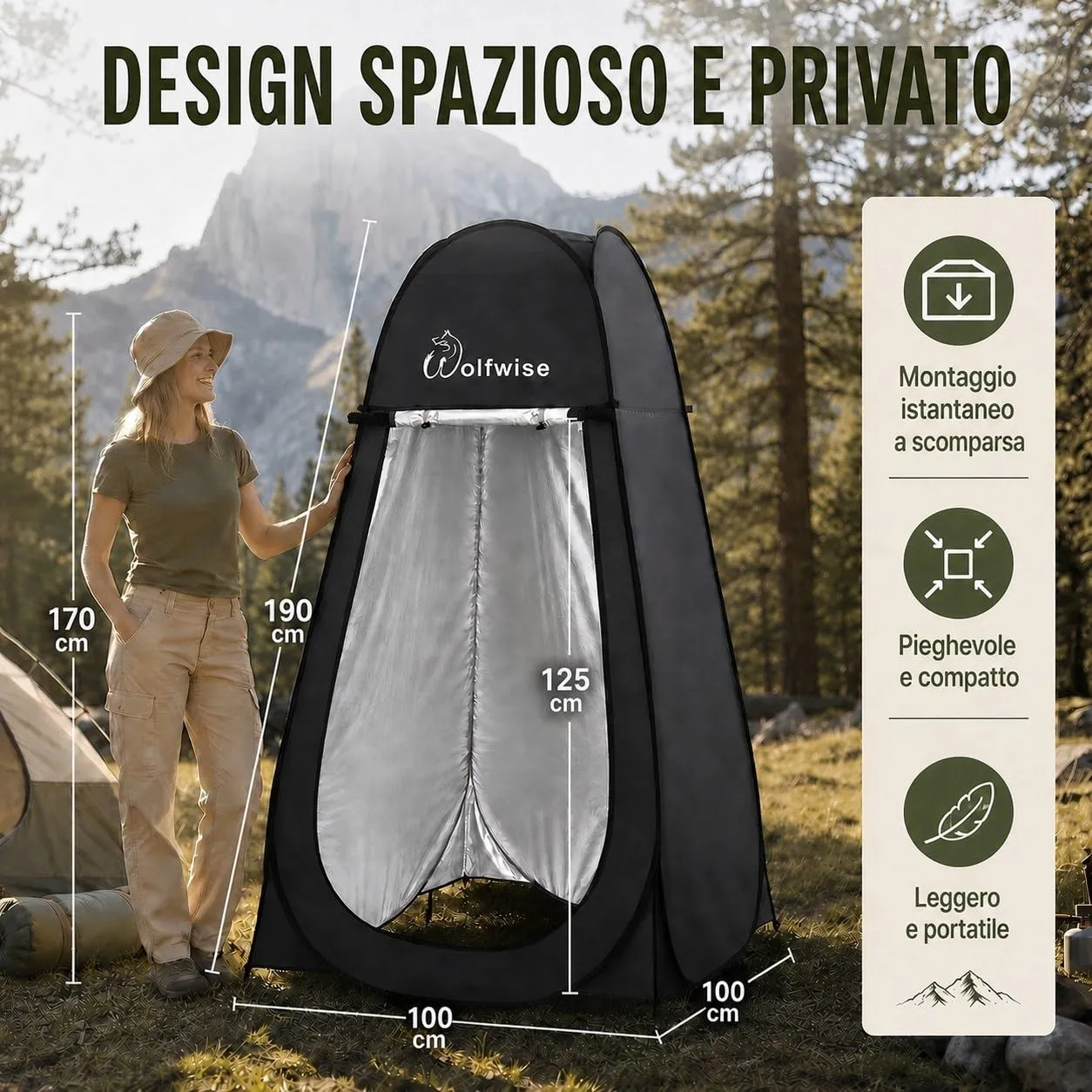 Wolfwise Tenda Doccia Campeggio Pop-Up, Spogliatoio Portatile e Pieghevole - immagine 2
